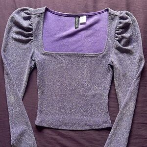 H&M Purple Long Sleeved Puffed Crop Top